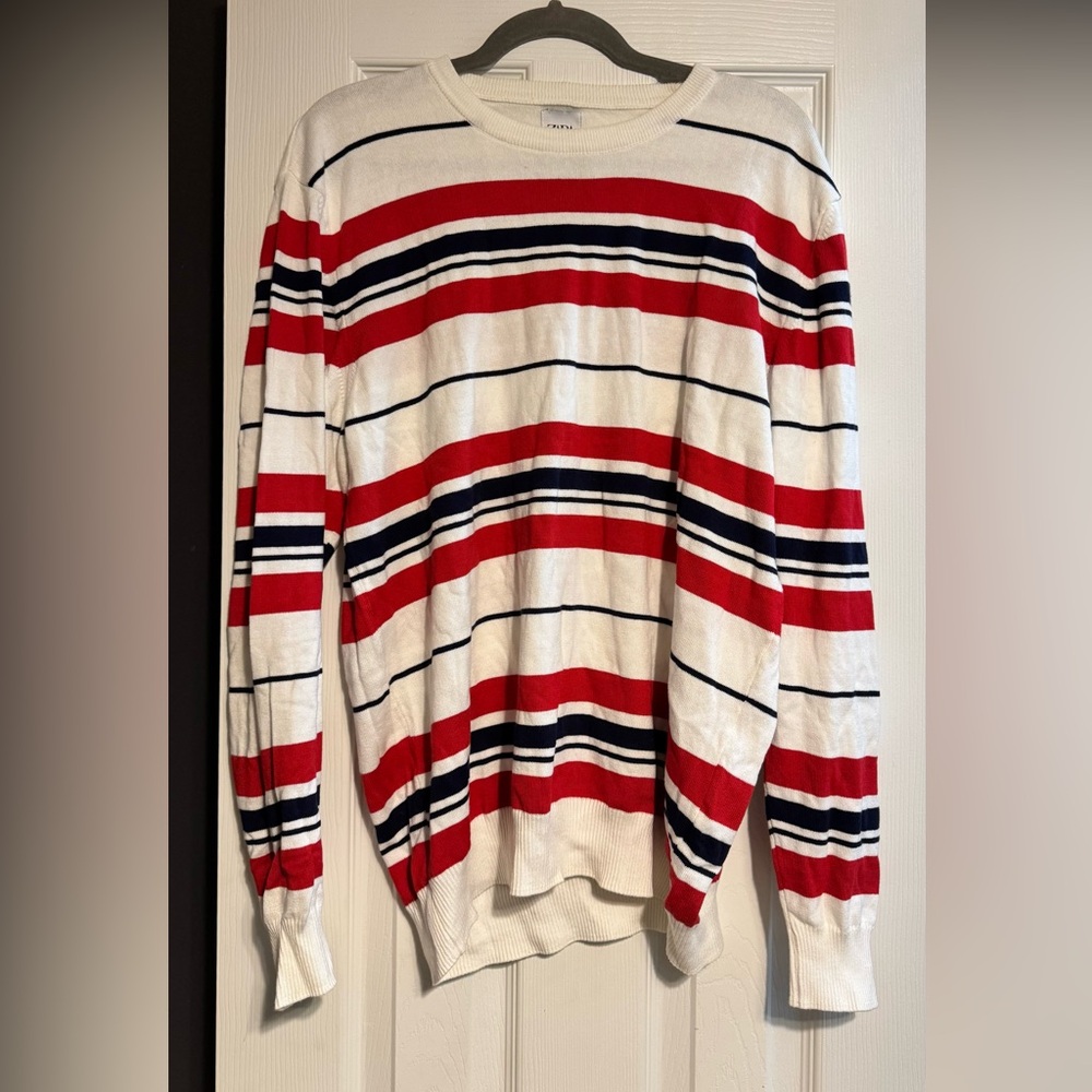 Zara Cream Knit Sweater With Blue and Red Stripes